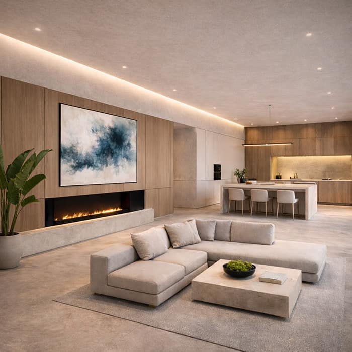 Salón minimalista con toques naturales Salón minimalista con toques naturales